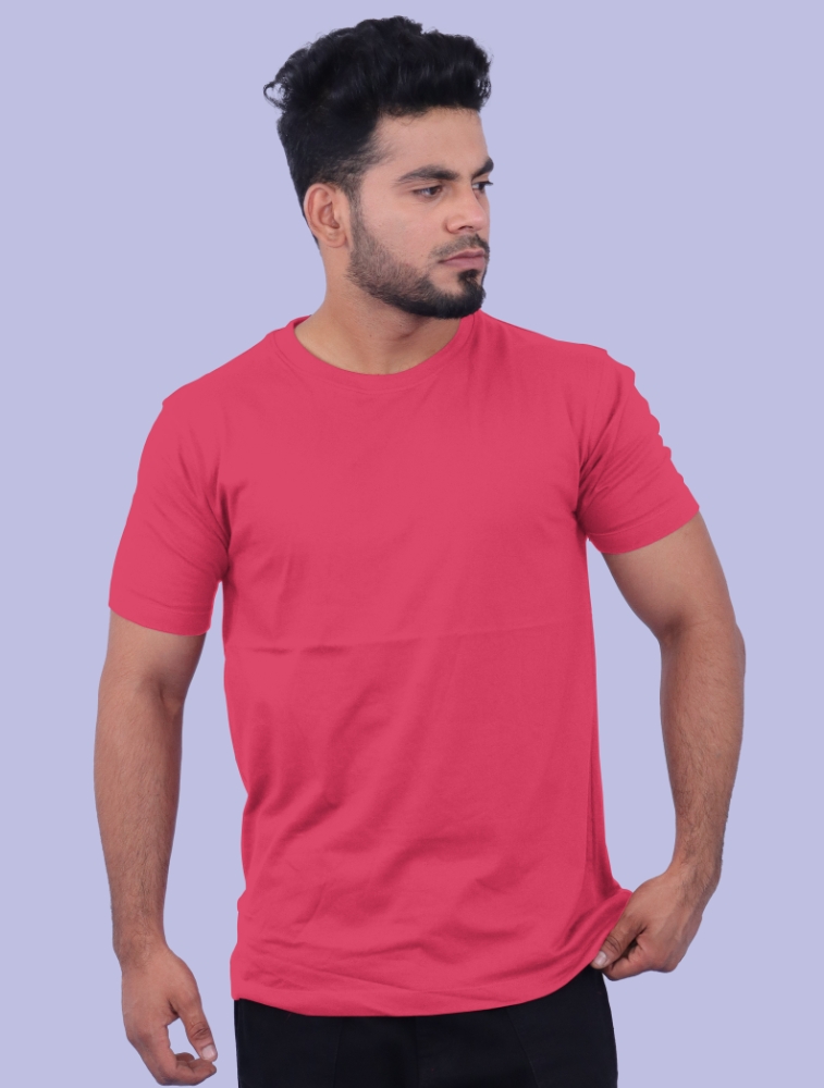 Pink Cotton Round Neck 180GSM Half Sleeve Tshirts 