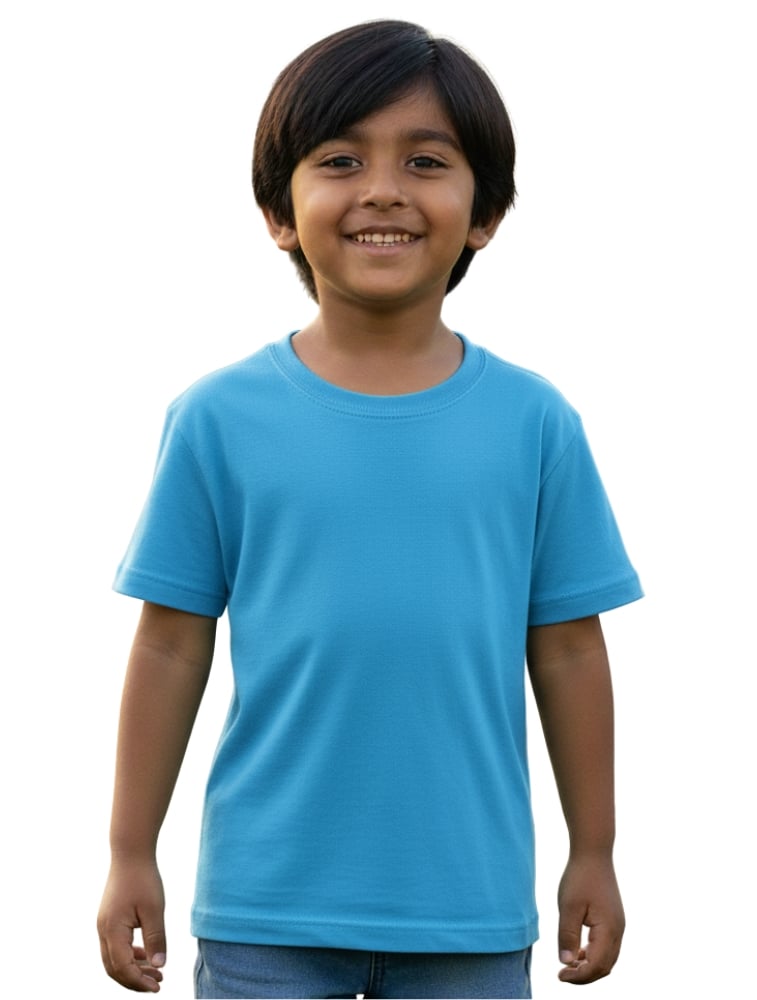 Sky Blue Kids Cotton Round Neck 180GSM Half Sleeve Tshirts