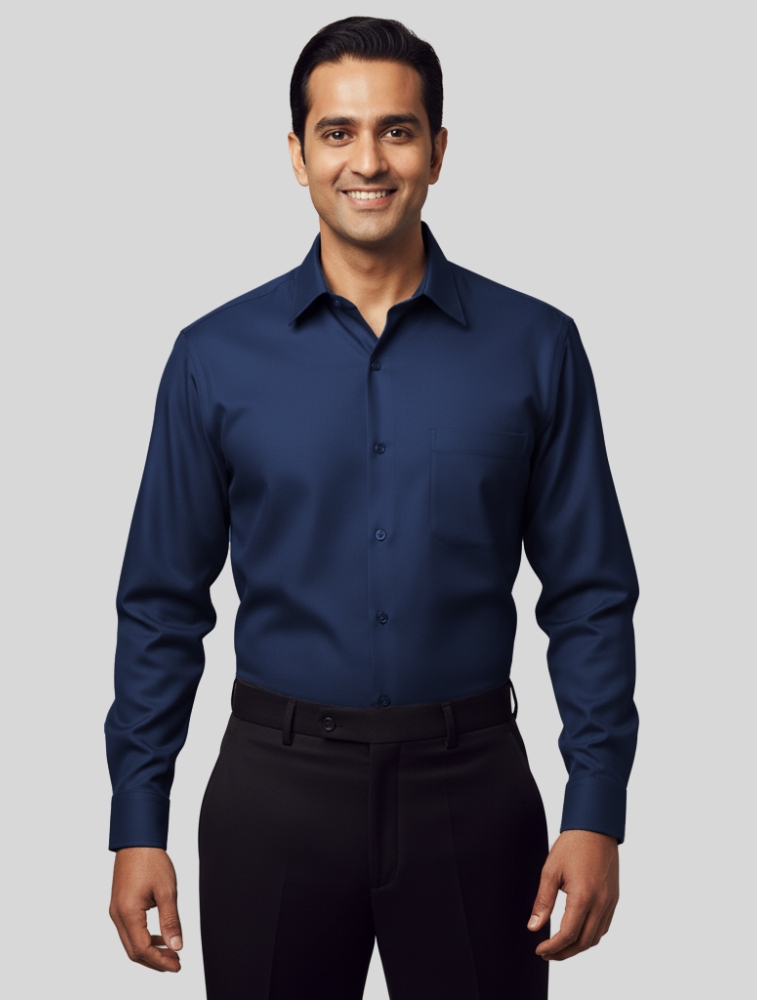 Steel Blue Polyester Full Sleeve Shirt with Pocket