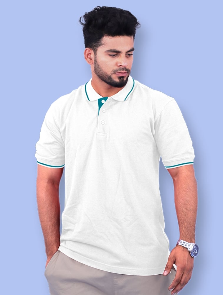 White Dri Fit Mars Polo Half Sleeve 200GSM with Teal Tipping